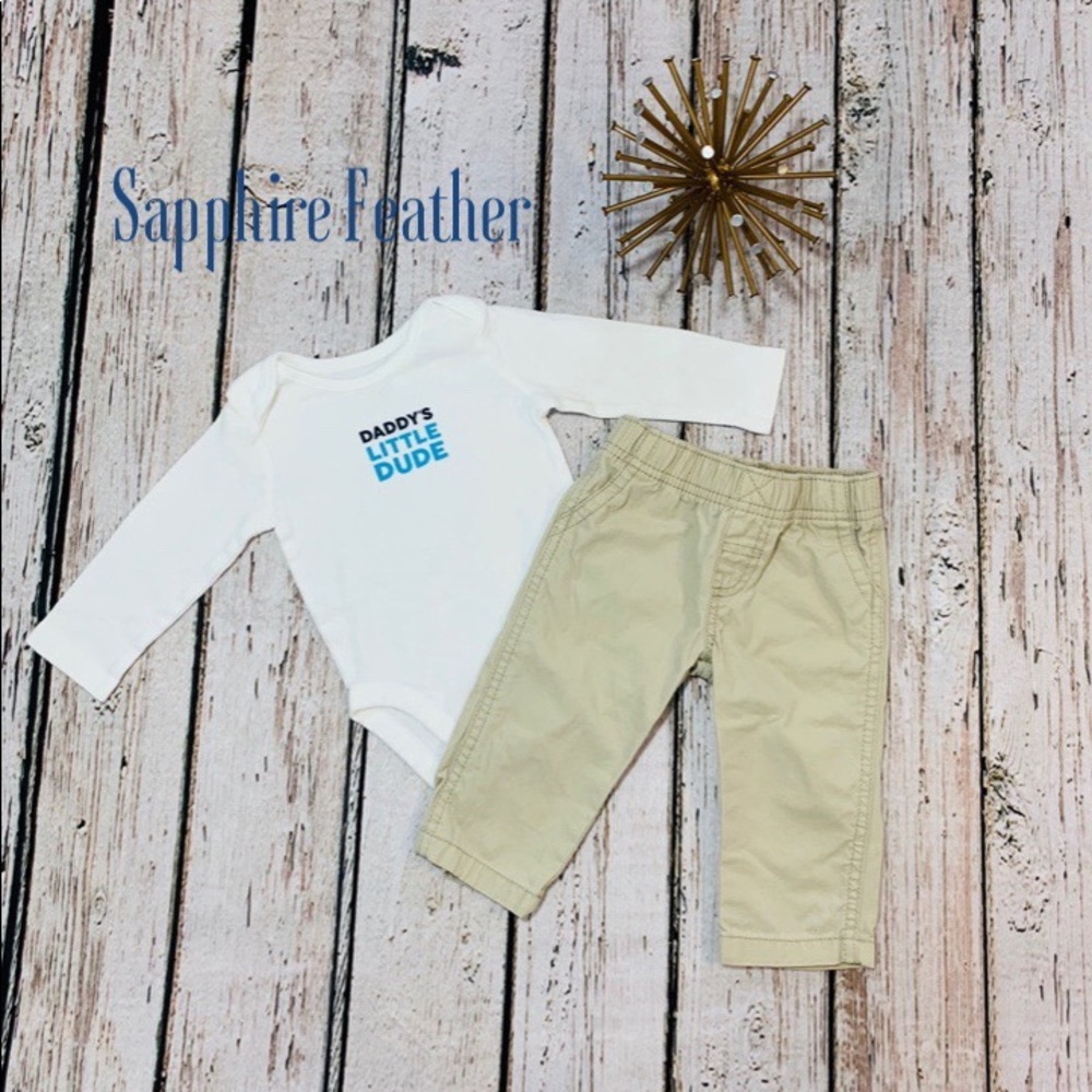 Graphic Long Sleeve Onesie & Khaki Pants Set